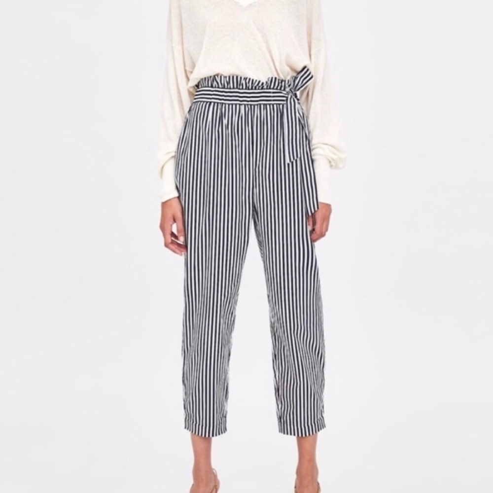 Zara Basic: Striped Paper Bag Pants